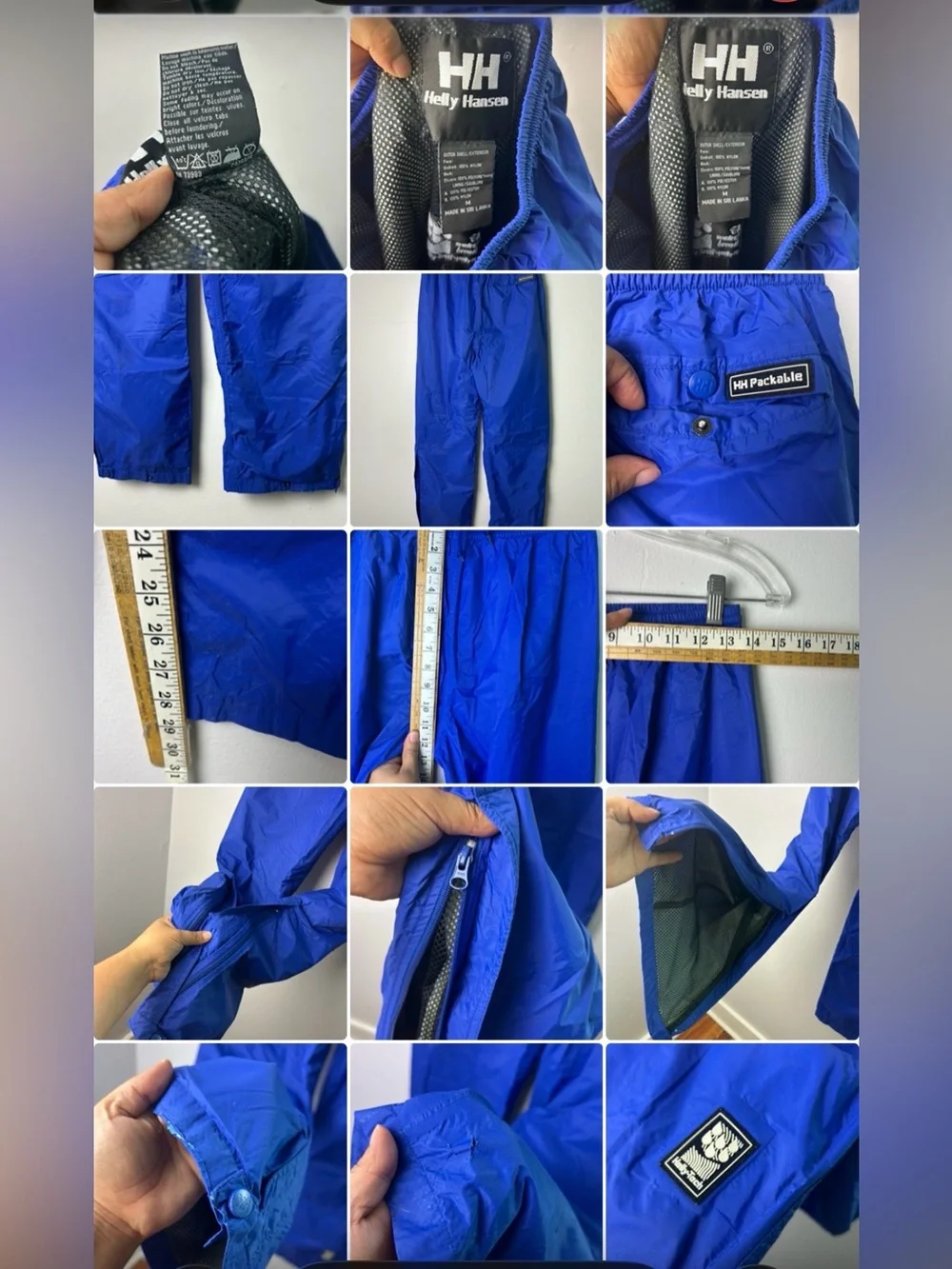 Helly Hansen Vintage Mens Size M Lined Packable Water Proof Pants Blue
